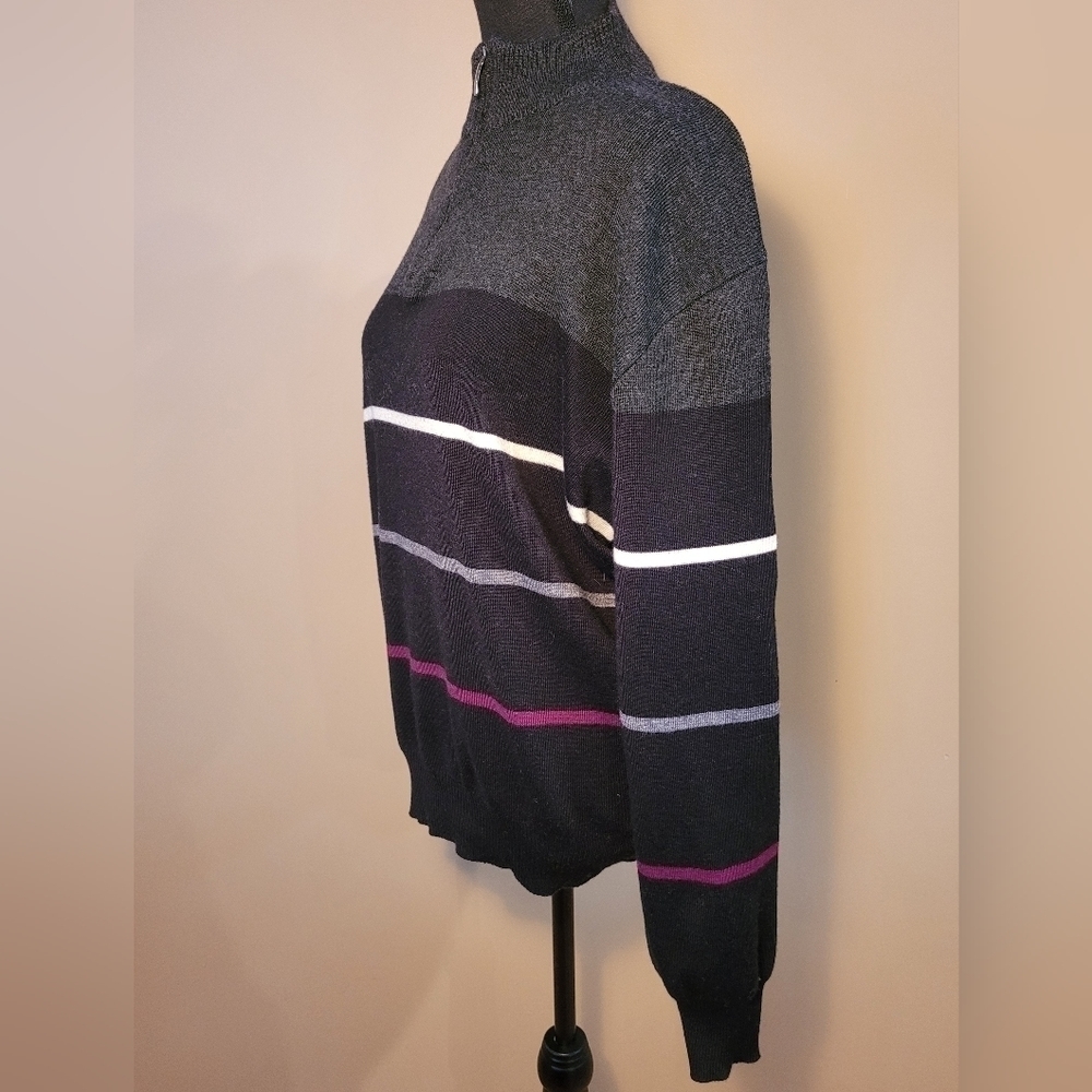SERICA Striped Men's 1/4 Zip Sweater, Made in Italy, Size Large - Picture 3 of 10